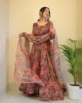 Enchanting Elegance: Organza Taby Silk Anarkali Gown Set