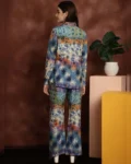 Chic Blue and Beige Abstract Rayon Co-ord Set: Shirt & Trousers