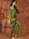 Vibrant Green Abstract Rayon Night Suit: Shirt with Pyjamas