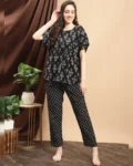 Versatile Black Abstract Cotton Night Suit