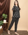 Versatile Black Abstract Cotton Night Suit