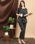 Versatile Black Abstract Cotton Night Suit