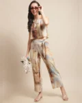 Cuban Chic Brown Motif Co-ord Set - Rayon Ensemble
