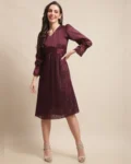 Burgundy Blossom Georgette Fit & Flare Dress - Casual Chic with Timeless Sophistication