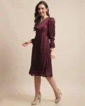 Burgundy Blossom Georgette Fit & Flare Dress - Casual Chic with Timeless Sophistication