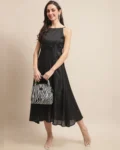 Midnight Elegance: Georgette Fit & Flare Midi Dress