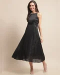 Midnight Elegance: Georgette Fit & Flare Midi Dress