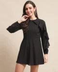 Noir Chic: Georgette Fit & Flare Ruffle Dress