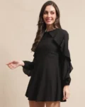 Noir Chic: Georgette Fit & Flare Ruffle Dress
