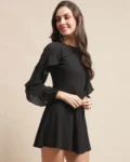 Noir Chic: Georgette Fit & Flare Ruffle Dress