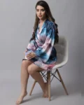 Luxe Comfort: Multi Abstract Satin Robe Set