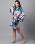 Luxe Comfort: Multi Abstract Satin Robe Set