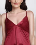 Plush Comfort: Maroon Satin Nighty Robe Set