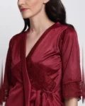 Plush Comfort: Maroon Satin Nighty Robe Set