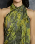 Verdant Whispers: Green & Grey Abstract Printed Swimwear Cover Up Sarong