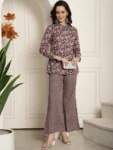 Regal Aura : Purple Printed Tunic and Palazzo Co-ords Set