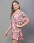 Tropical Paradise: Pink, Green & Red Printed Kaftan Cover-Up Dress