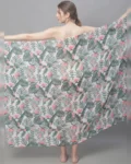 Tranquil Tropics: White & Green Tropical Printed Swimwear Sarong