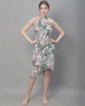 Tranquil Tropics: White & Green Tropical Printed Swimwear Sarong