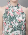 Tranquil Tropics: White & Green Tropical Printed Swimwear Sarong