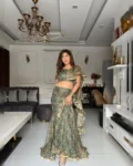 Sparkle Fabric Fish Cut Lehenga with Printed Blouse and Ruffle Dupatta