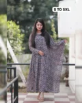 Floral Print Maxi Gown with Dupatta - Perfect for Casual Chic Look