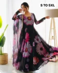 Floral Print Maxi Gown with Dupatta - Perfect for Casual Chic Look