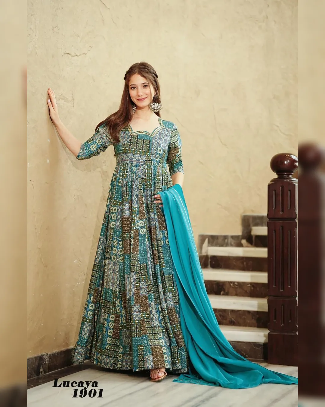 Stunning Digital Printed Anarkali Ethnic Gown Set Collection By Sapnaaz