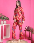 Magenta Color Abstract Printed Chanderi Silk Co-ord Set