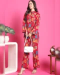 Magenta Color Abstract Printed Chanderi Silk Co-ord Set