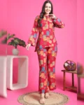 Magenta Color Abstract Printed Chanderi Silk Co-ord Set