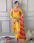 Women Muslin Kurta With Pant And Dupatta Set
