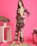 Purple Color Abstract Printed Chanderi Premium Co-ord Set