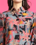 Black Color Floral Printed Chanderi Premium Co-Ords Set