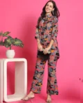 Black Color Floral Printed Chanderi Premium Co-Ords Set