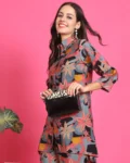 Black Color Floral Printed Chanderi Premium Co-Ords Set