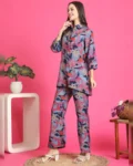 Blue Color Floral Printed Chanderi Premium Co-Ords Set