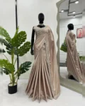 Japan Satin Silk Saree with Thread & Real Mirror Work
