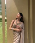 Japan Satin Silk Saree with Thread & Real Mirror Work