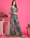 Navy Blue Color Abstract Printed Premium Chanderi Co-ord Set