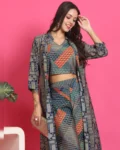 Navy Blue Color Abstract Printed Premium Chanderi Co-ord Set
