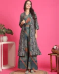 Navy Blue Color Abstract Printed Premium Chanderi Co-ord Set