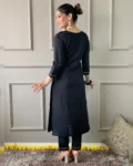Women's Black Rayon Slub Embroidered Kurta Set with Organza Printed Dupatta