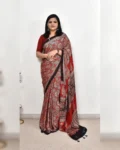 Ajrakh Digital Print Muslin Saree with Rich Glaze