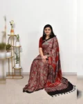 Ajrakh Digital Print Muslin Saree with Rich Glaze