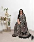 Ajrakh Digital Print Muslin Saree with Rich Glaze