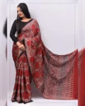 Ajrakh Digital Print Muslin Saree with Rich Glaze