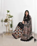 Ajrakh Digital Print Muslin Saree with Rich Glaze
