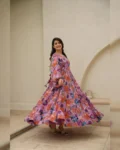 Digital Printed Pink Chinon Gown - Elegant and Comfortable