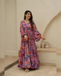 Digital Printed Pink Chinon Gown - Elegant and Comfortable